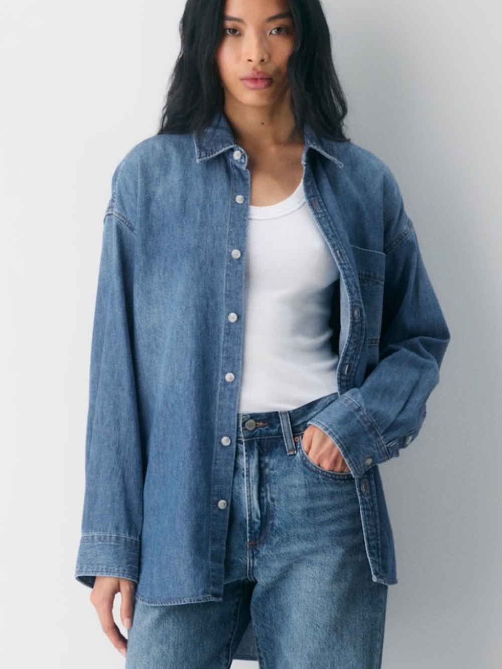 Denim Forum Aritzia Medium Wash "80's Comfy" Denim Shirt